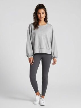 NEW Gray Free People Movement Crew Neck Sweatshirt w/Striping on Sleeves